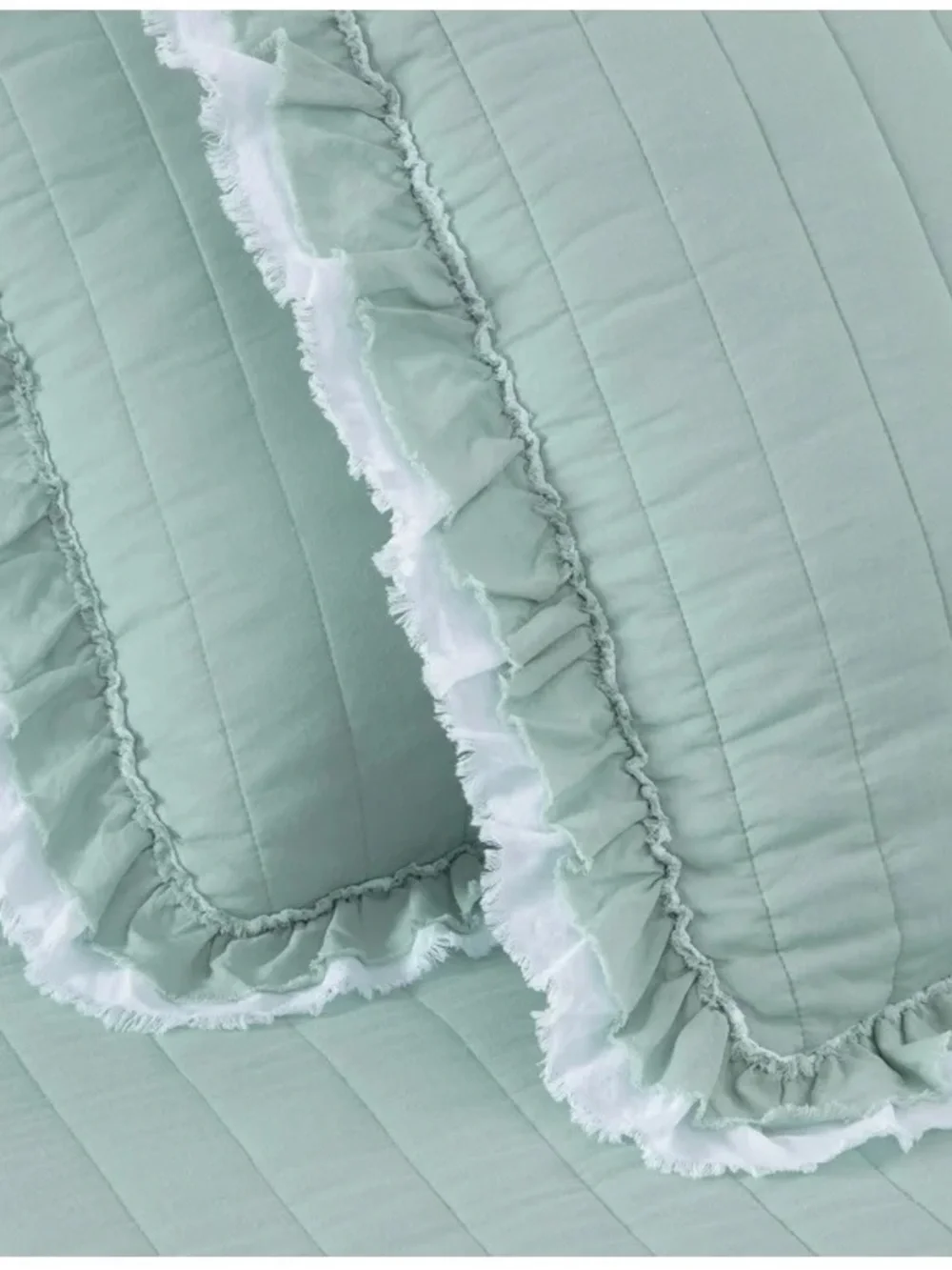 Sage Green Queen 3 piece Ruffled Quilt Set 100% cotton